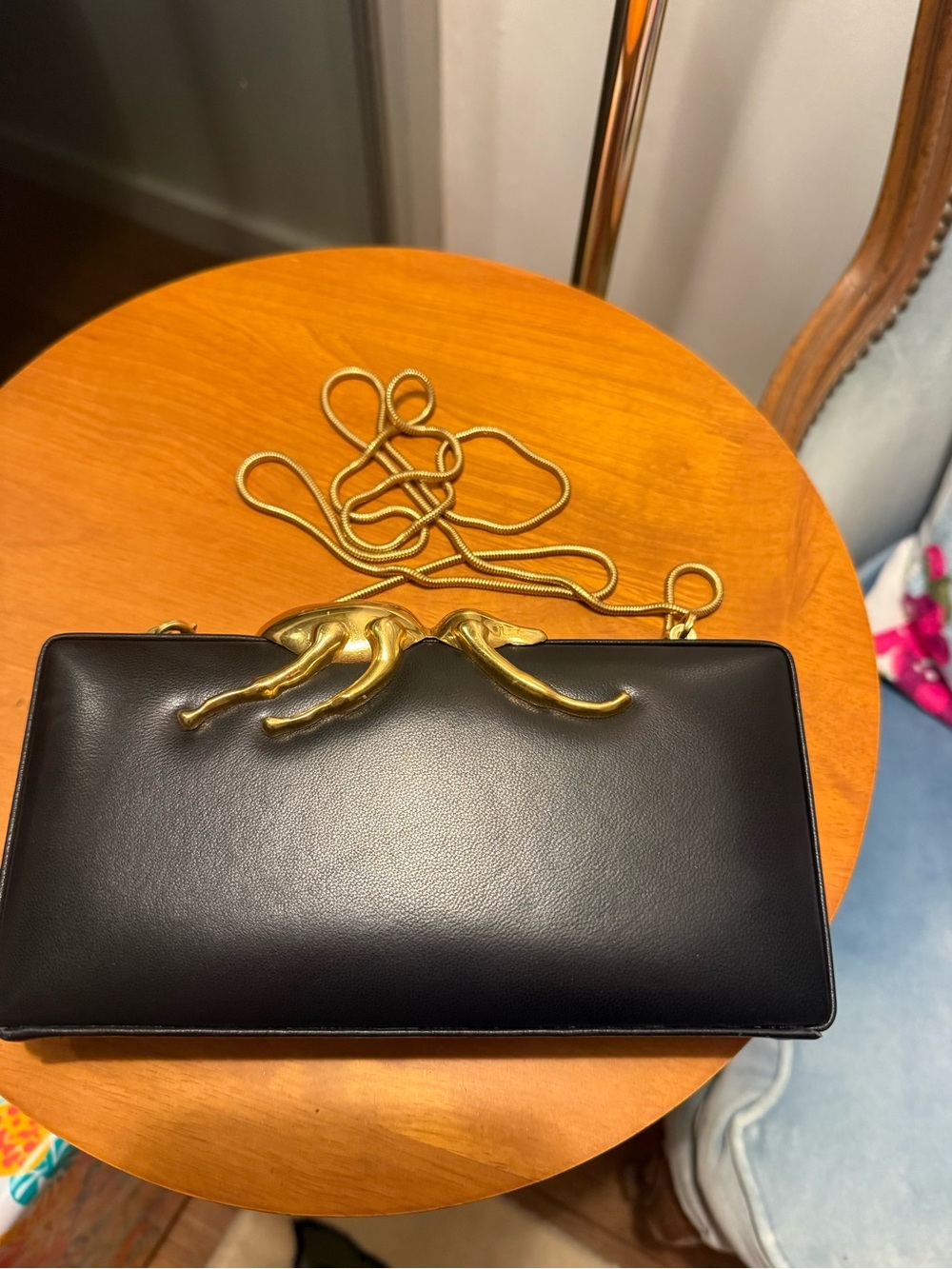 Never Used India Hicks Black Leather Clutch w/ Amulet Beetle Clasp